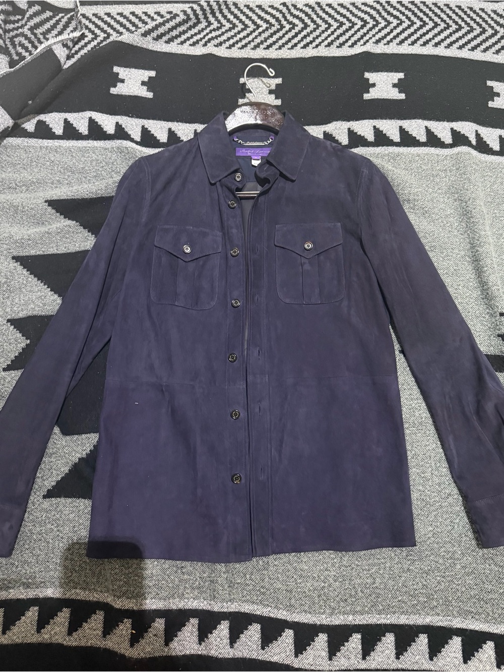 Ralph Lauren Purple Label Navy Suede Button-Up Shirt Jacket size s Mens